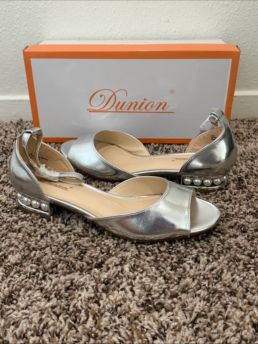 Silver Pearl-Embellished Open-Toe Heels